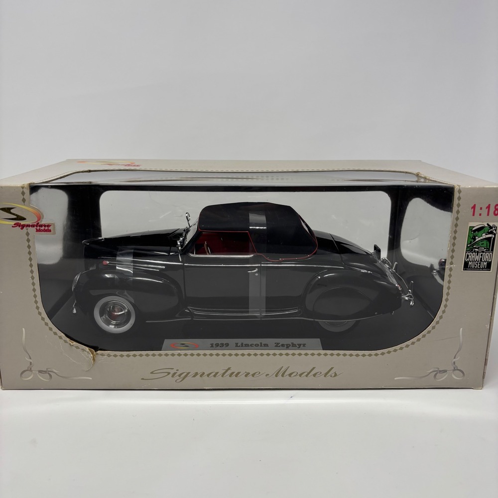 1939 Lincoln Zephyr Black Convertible 1:18 Diecast Car Signature Models Open Box